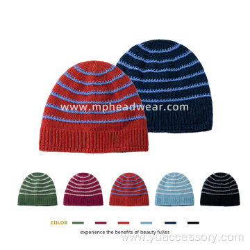 Adult Lambswool Striped Knitted Beanie Hat